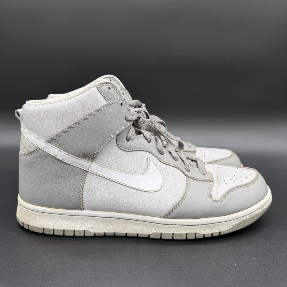 Nike Men's Size 12 Dunk High White Swoosh 317982-011 Gray On Gray Sneaker